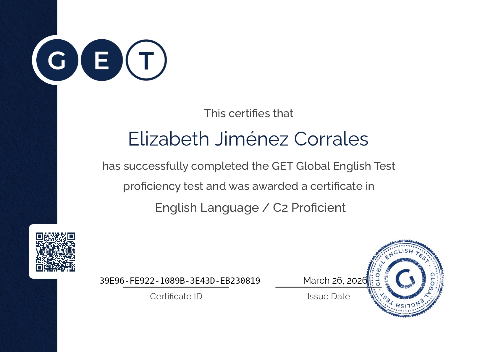 Issued GET English certificate