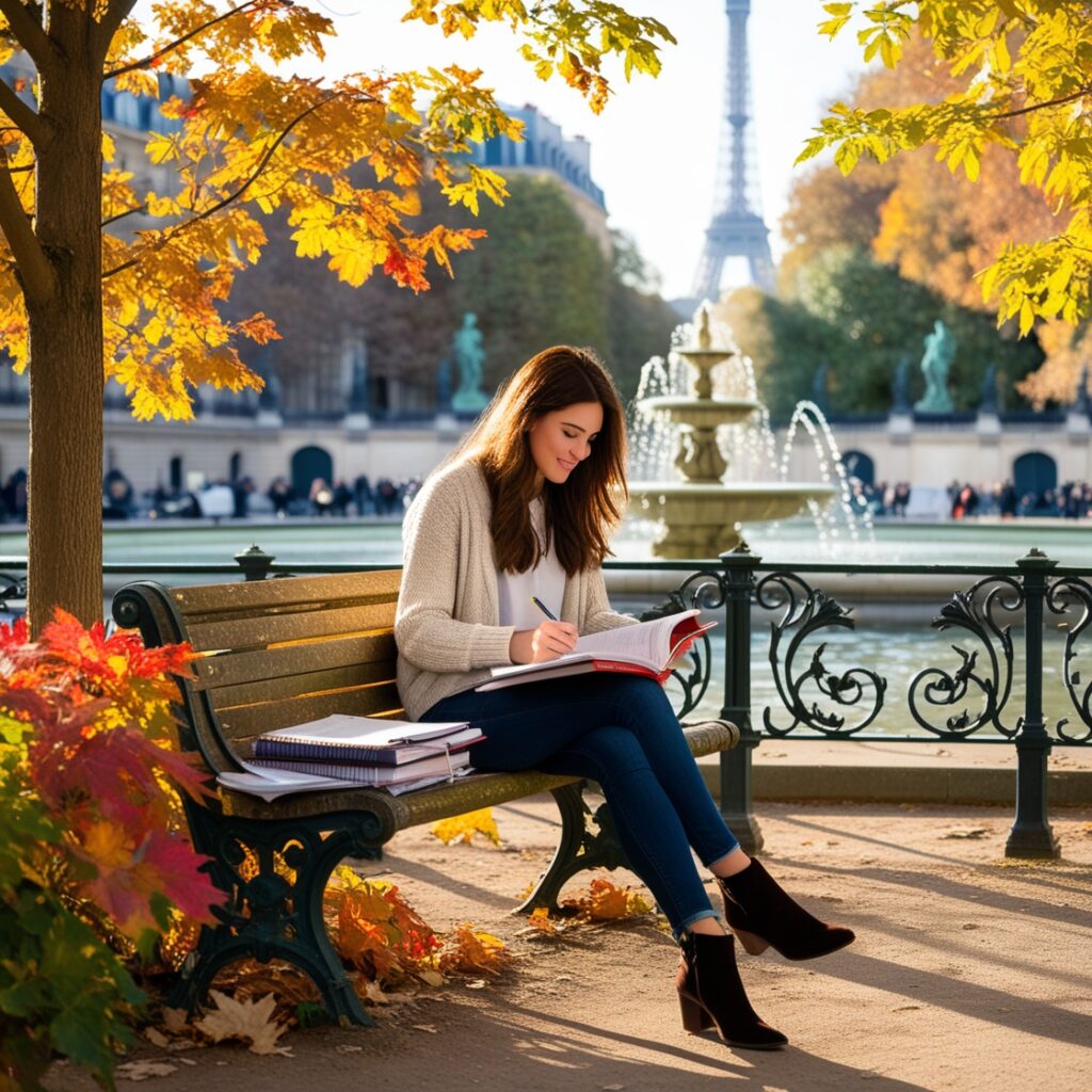 Girls is studying to get online English Level Certificate.