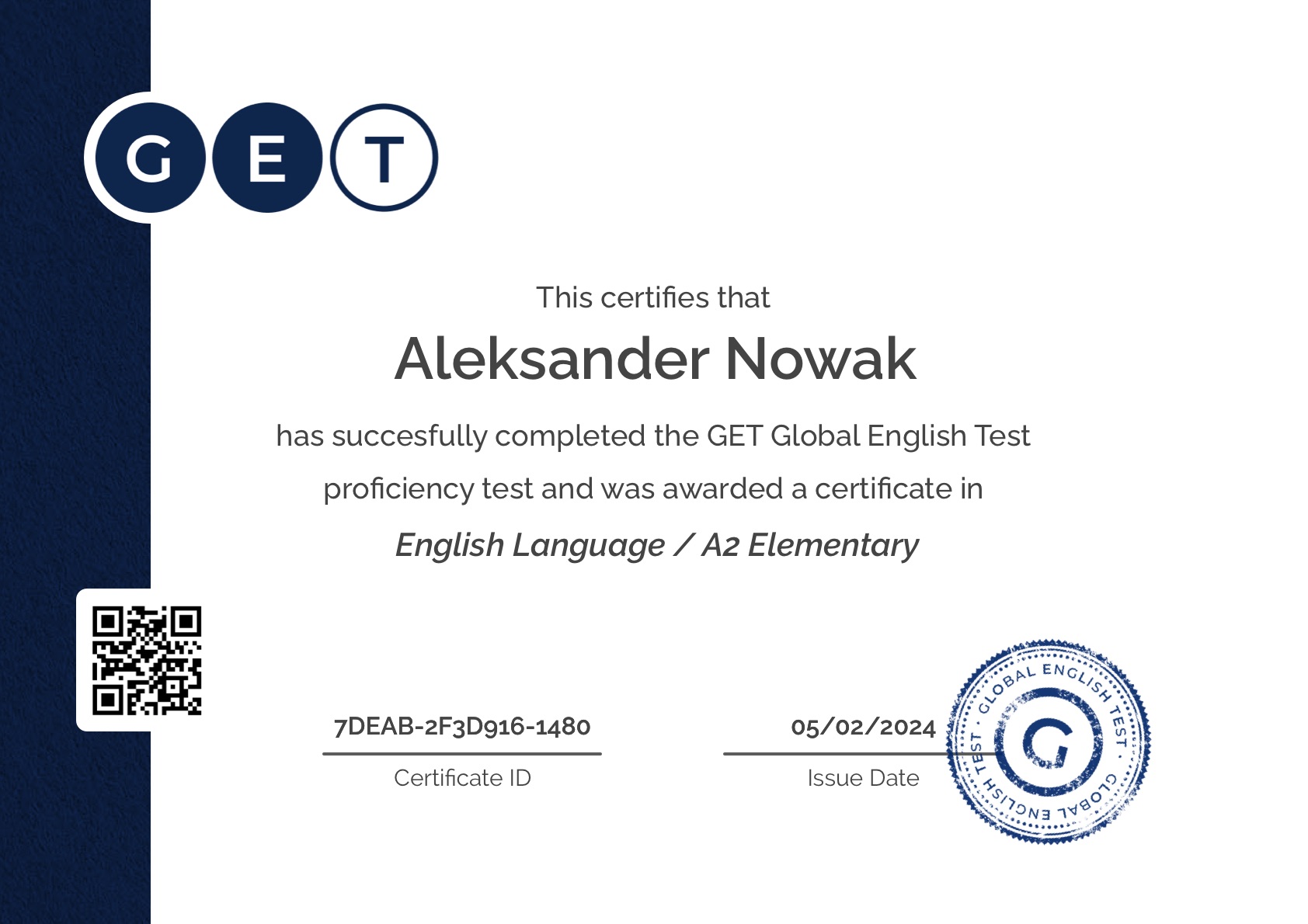 A2 English Level Certificate